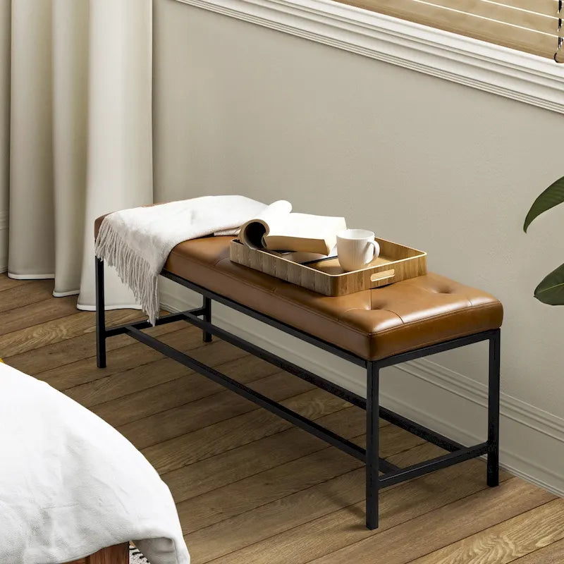 Banc contemporain rembourré de 50 pouces avec pieds en métal