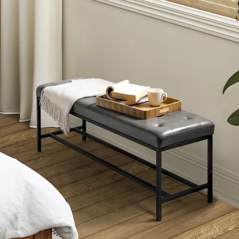 Banc contemporain rembourré de 50 pouces avec pieds en métal
