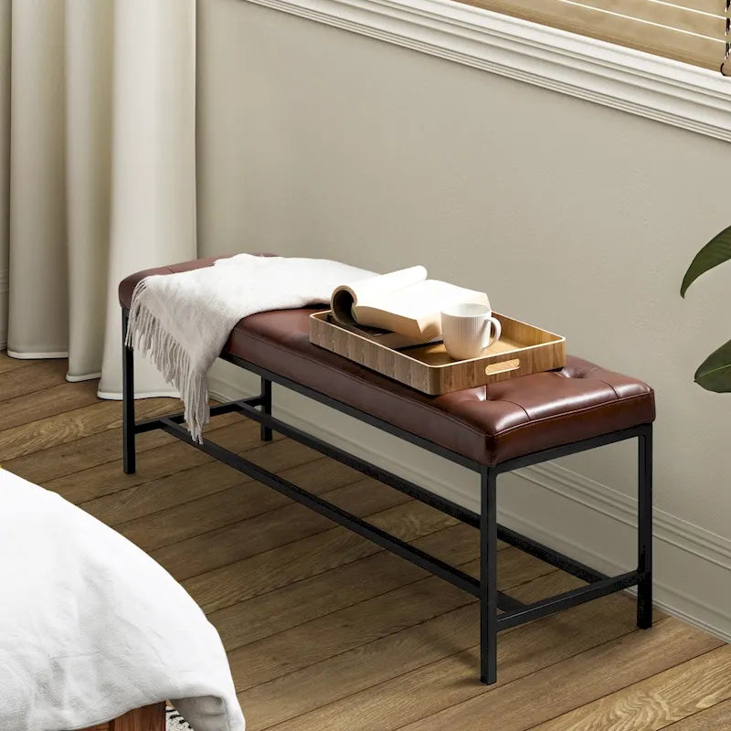 Banc contemporain rembourré de 50 pouces avec pieds en métal