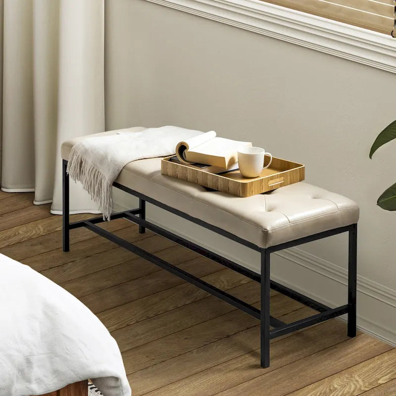 Banc contemporain rembourré de 50 pouces avec pieds en métal