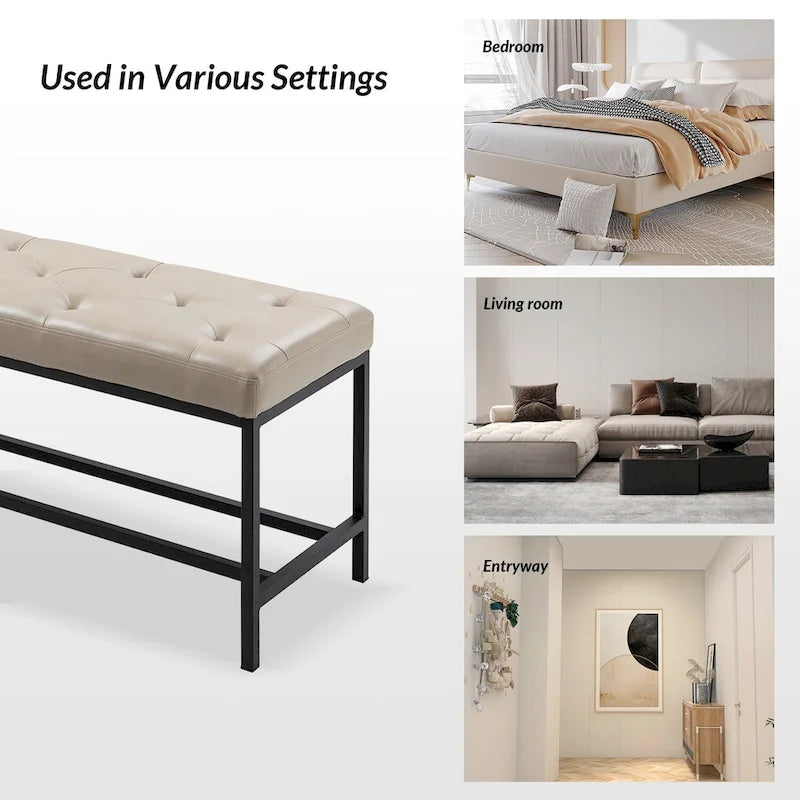 Banc contemporain rembourré de 50 pouces avec pieds en métal