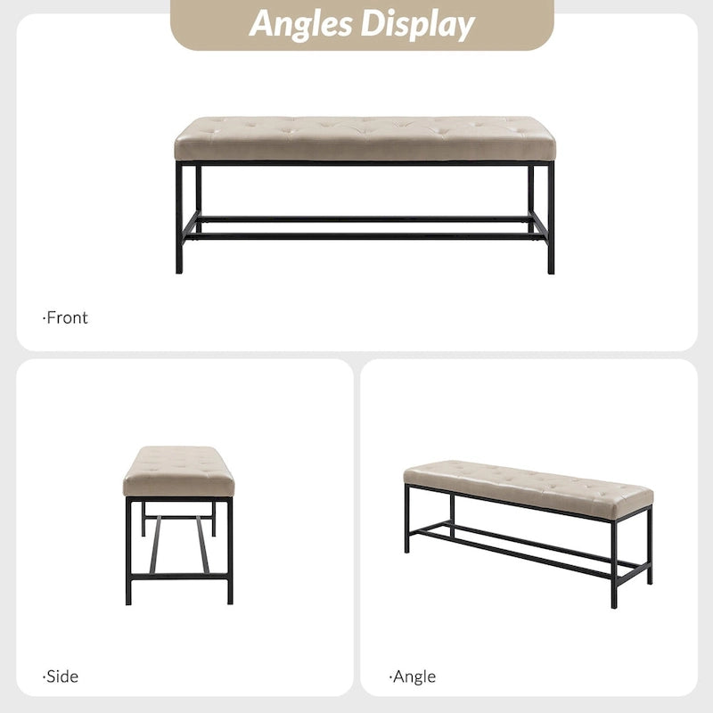 Banc contemporain rembourré de 50 pouces avec pieds en métal