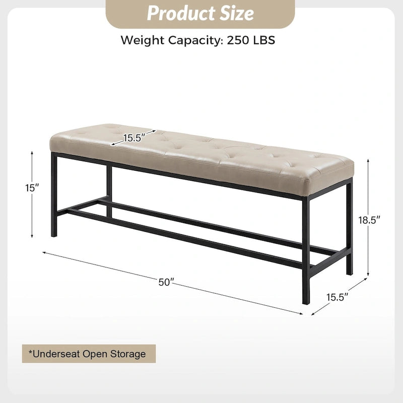 Banc contemporain rembourré de 50 pouces avec pieds en métal