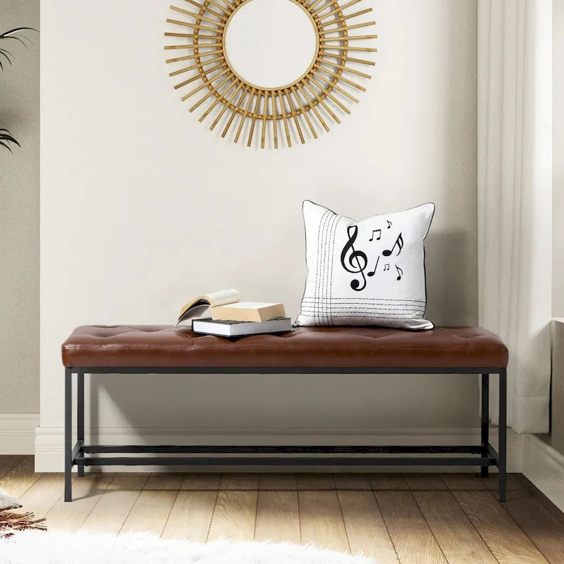 Banc contemporain rembourré de 50 pouces avec pieds en métal