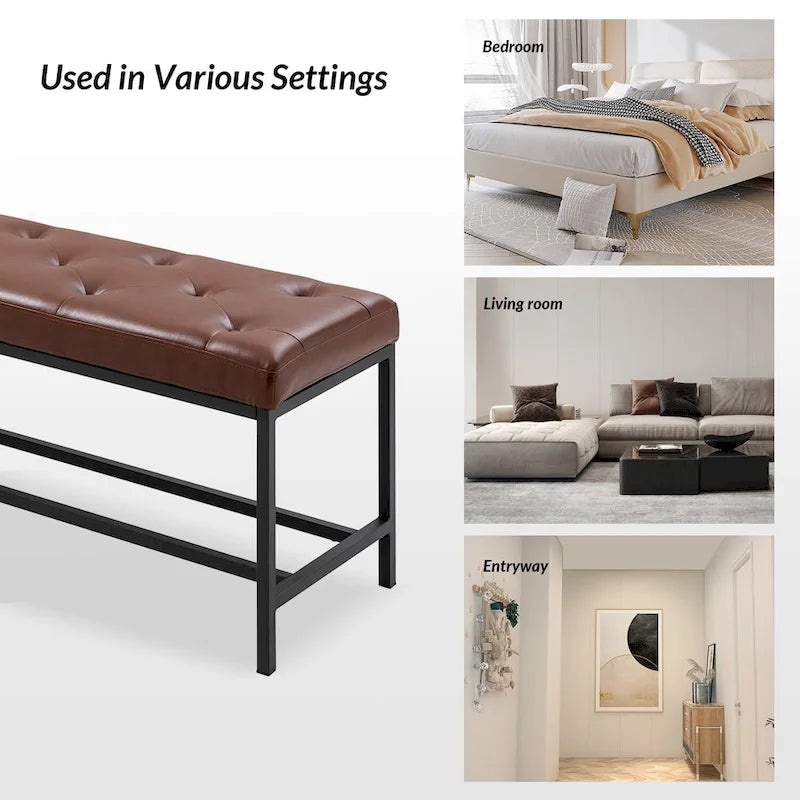 Banc contemporain rembourré de 50 pouces avec pieds en métal
