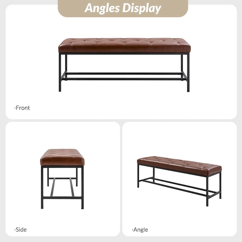 Banc contemporain rembourré de 50 pouces avec pieds en métal