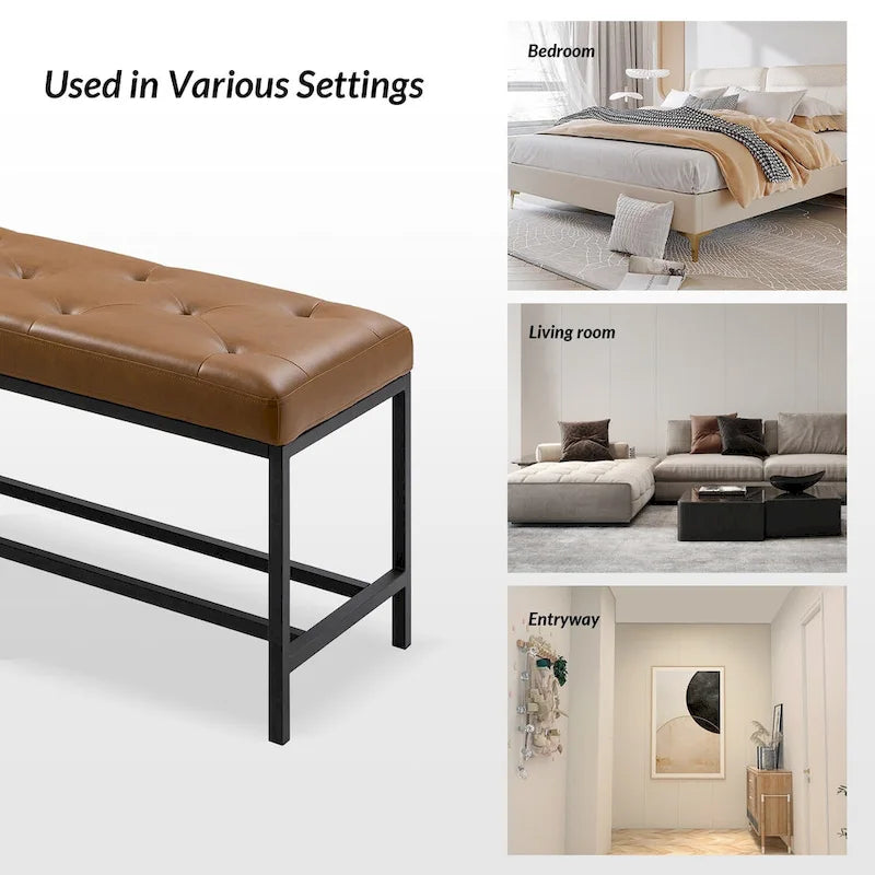 Banc contemporain rembourré de 50 pouces avec pieds en métal