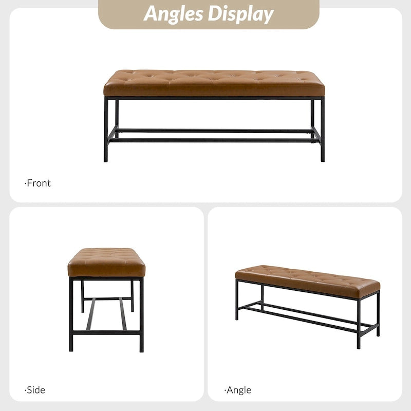 Banc contemporain rembourré de 50 pouces avec pieds en métal