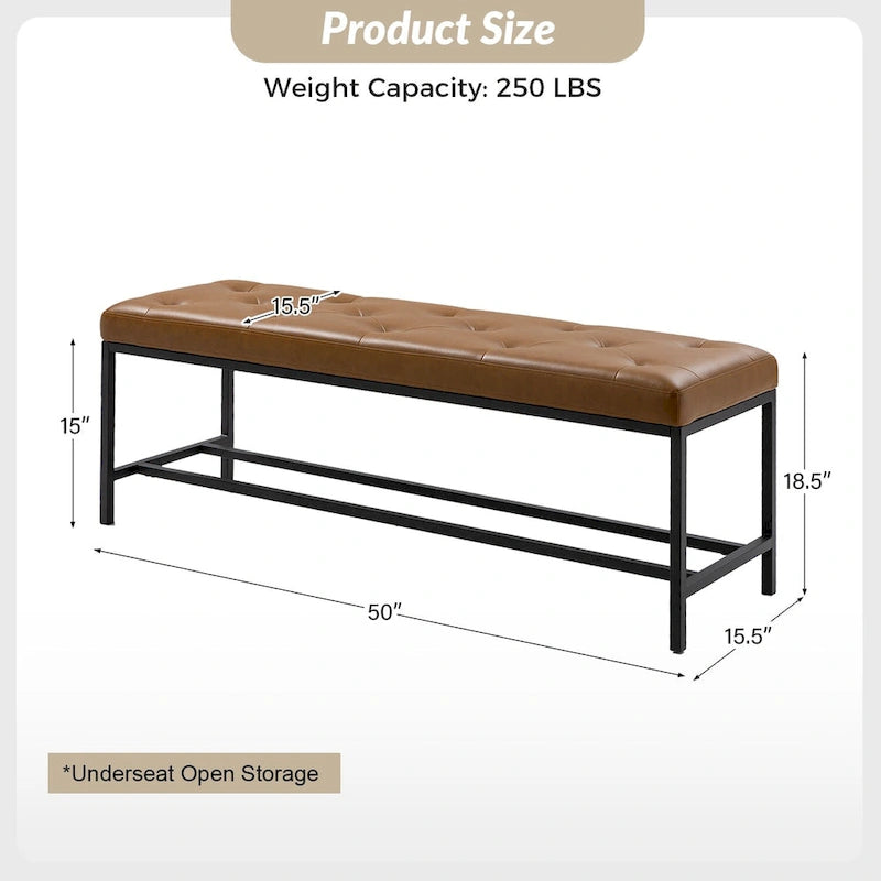 Banc contemporain rembourré de 50 pouces avec pieds en métal
