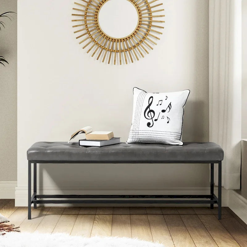 Banc contemporain rembourré de 50 pouces avec pieds en métal