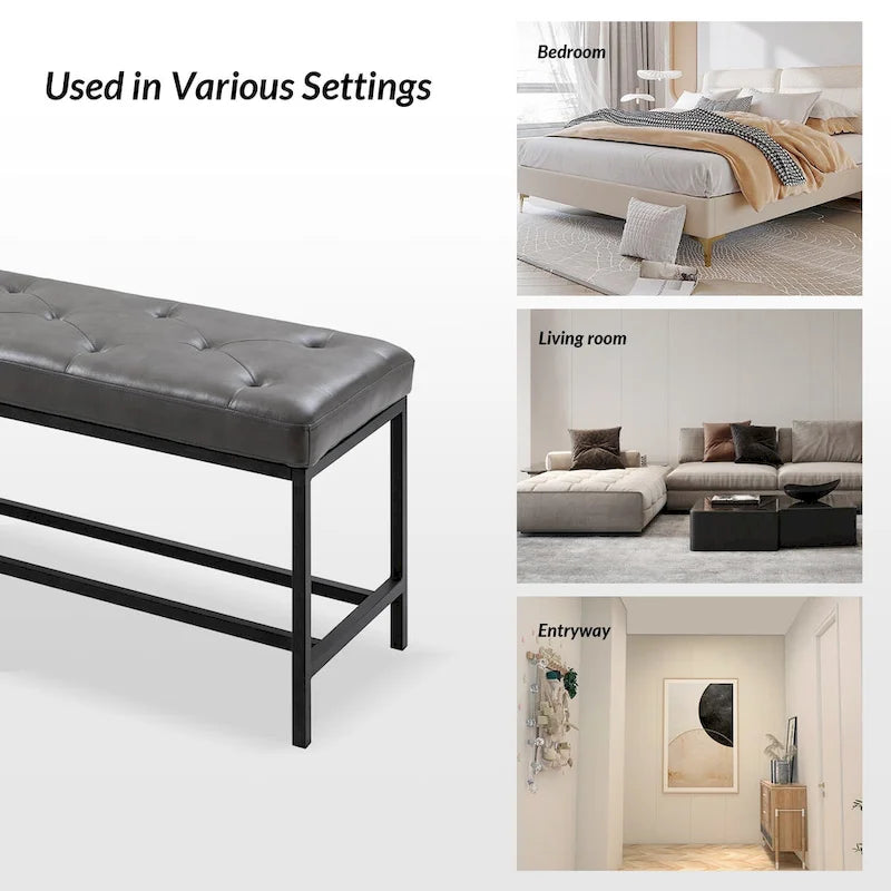 Banc contemporain rembourré de 50 pouces avec pieds en métal