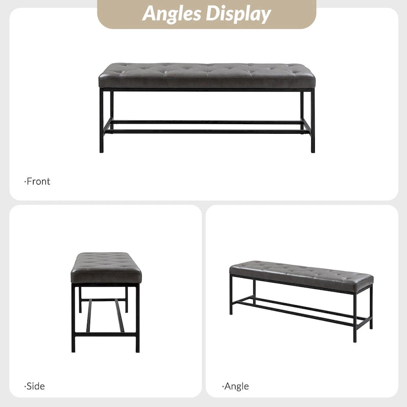 Banc contemporain rembourré de 50 pouces avec pieds en métal