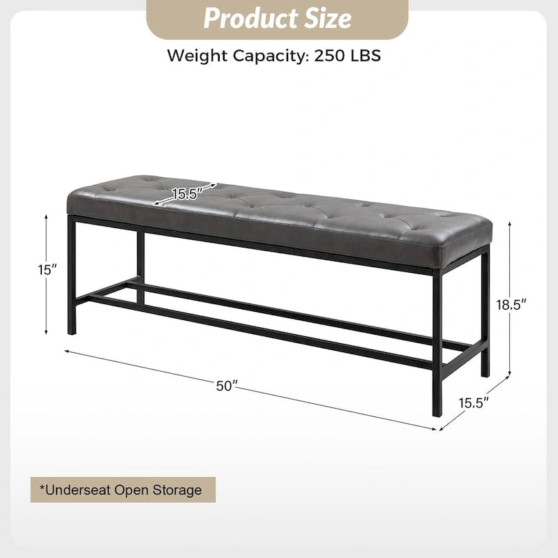 Banc contemporain rembourré de 50 pouces avec pieds en métal