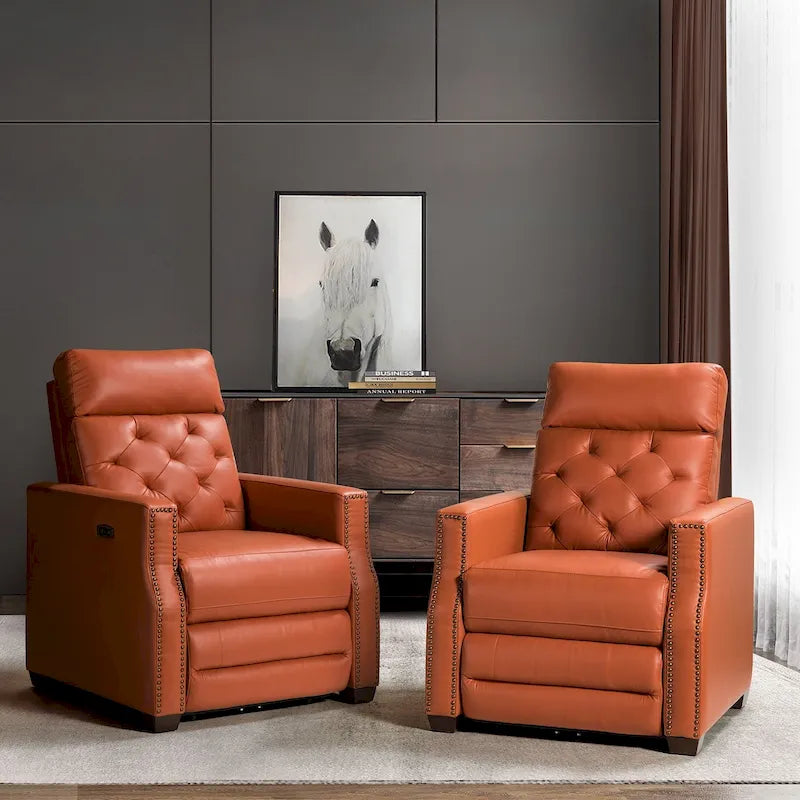 Fauteuil inclinable électrique en cuir véritable de 80 cm de large avec port USB, lot de 2