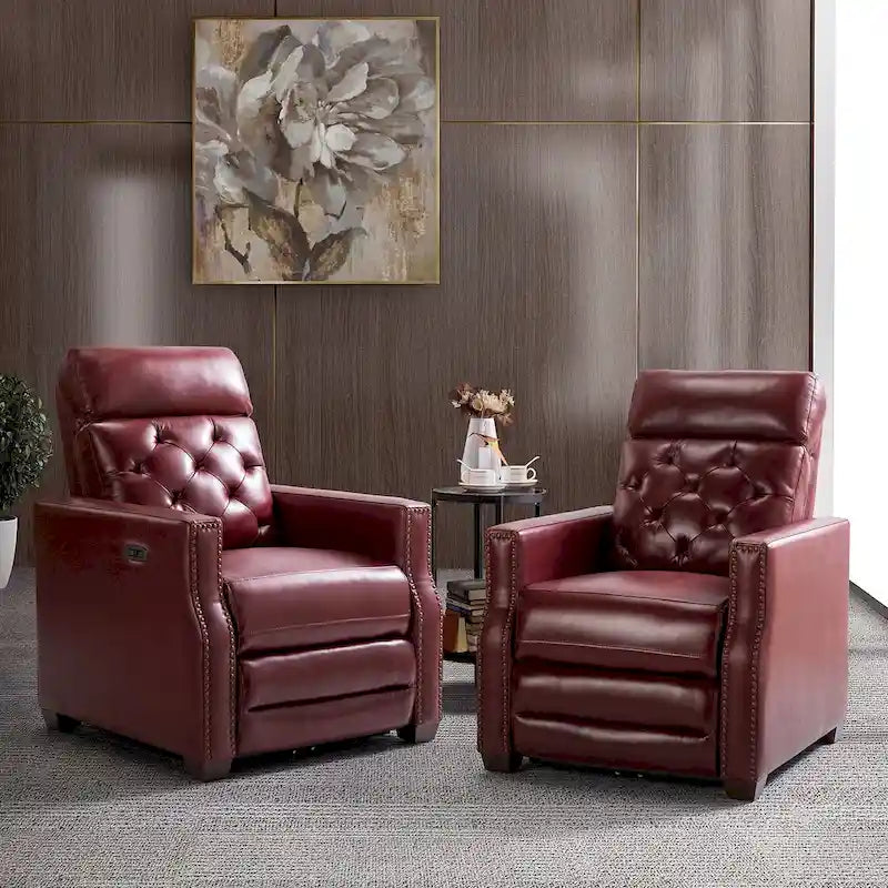 Fauteuil inclinable électrique en cuir véritable de 80 cm de large avec port USB, lot de 2