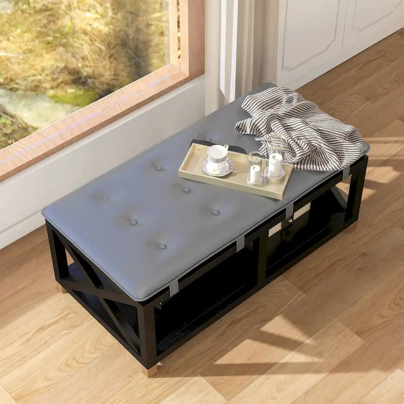 Banc de rangement en bois de transition avec coussins amovibles en similicuir par Furniture of America