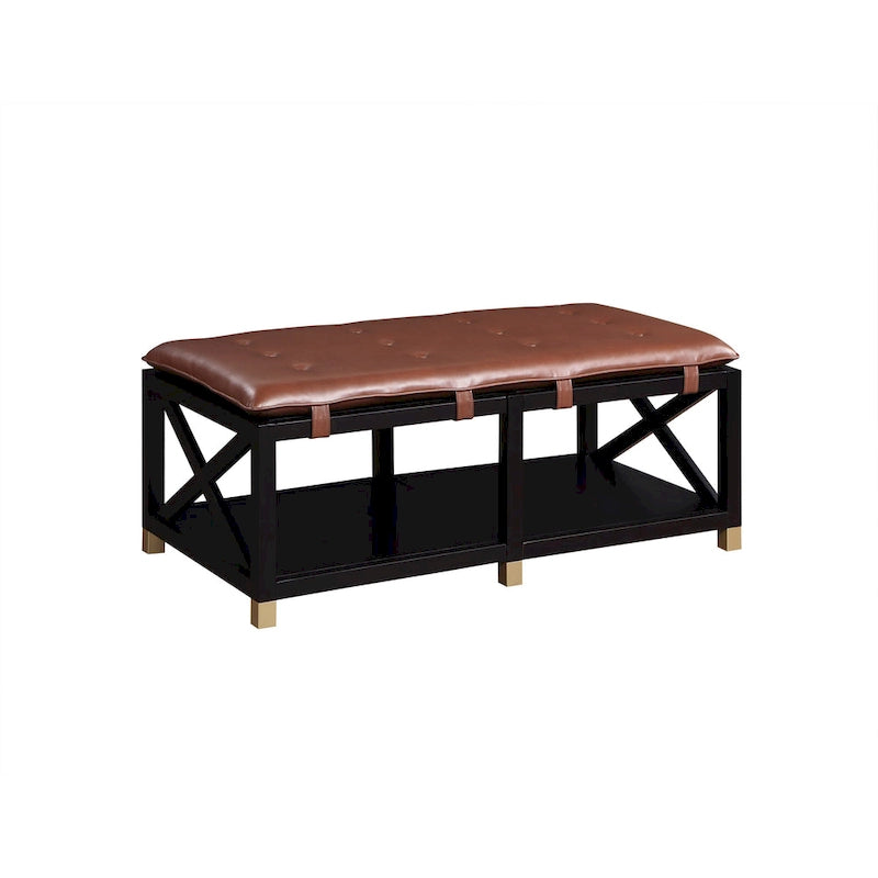 Banc de rangement en bois de transition avec coussins amovibles en similicuir par Furniture of America