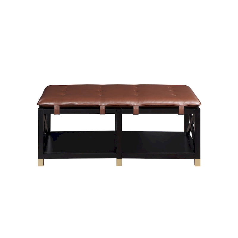 Banc de rangement en bois de transition avec coussins amovibles en similicuir par Furniture of America