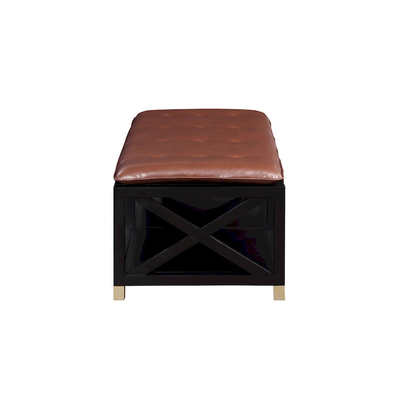 Banc de rangement en bois de transition avec coussins amovibles en similicuir par Furniture of America