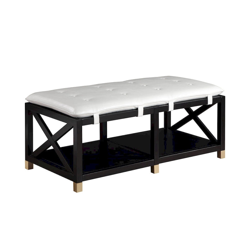 Banc de rangement en bois de transition avec coussins amovibles en similicuir par Furniture of America