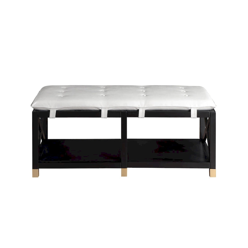 Banc de rangement en bois de transition avec coussins amovibles en similicuir par Furniture of America