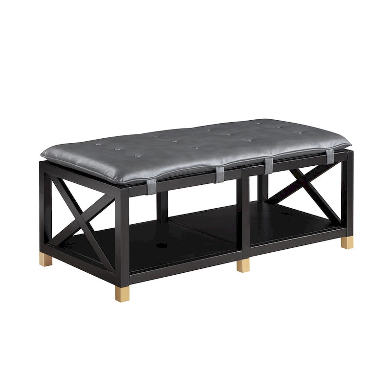 Banc de rangement en bois de transition avec coussins amovibles en similicuir par Furniture of America