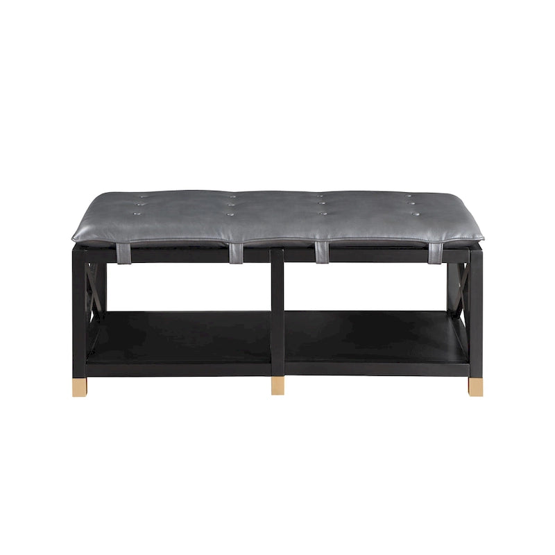 Banc de rangement en bois de transition avec coussins amovibles en similicuir par Furniture of America