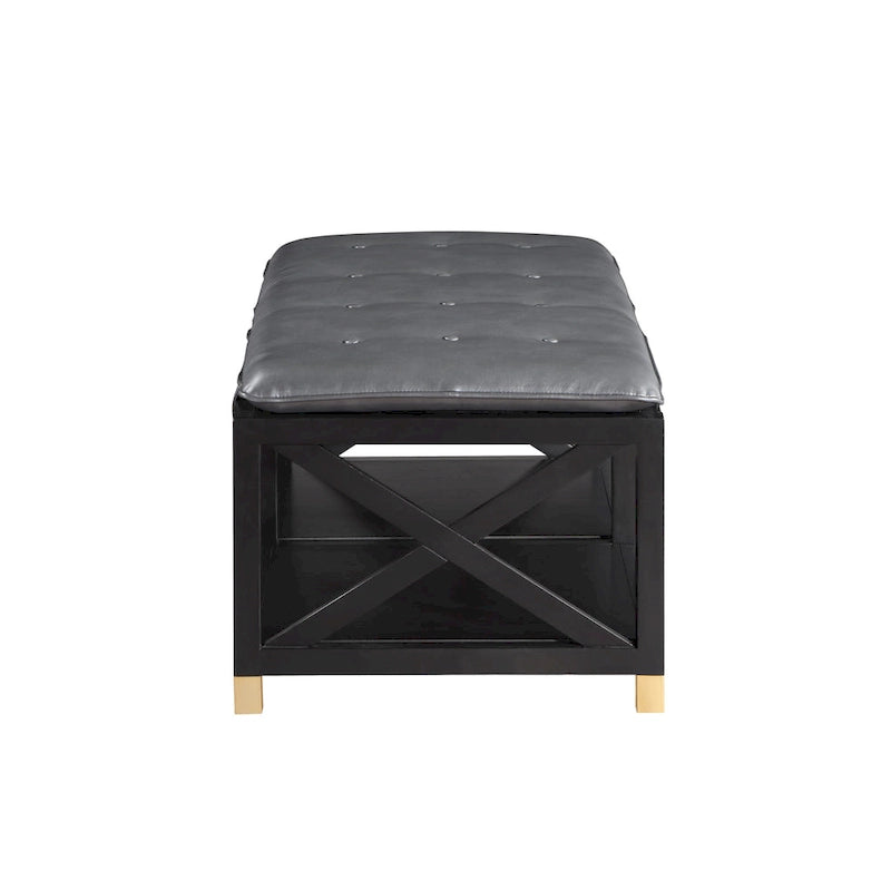 Banc de rangement en bois de transition avec coussins amovibles en similicuir par Furniture of America