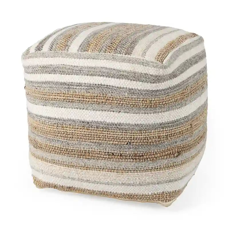 Pouf carré 40x40x40 cm en chanvre et coton à rayures multicolores