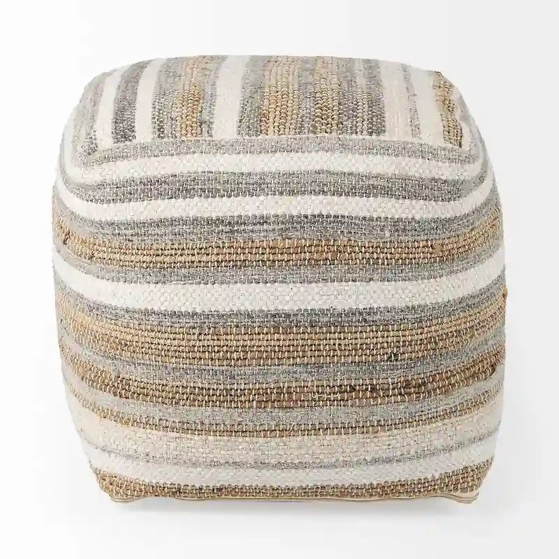 Pouf carré 40x40x40 cm en chanvre et coton à rayures multicolores