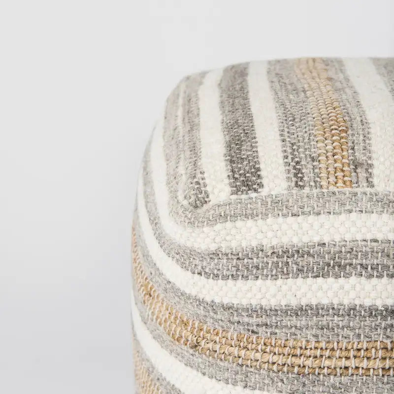 Pouf carré 40x40x40 cm en chanvre et coton à rayures multicolores