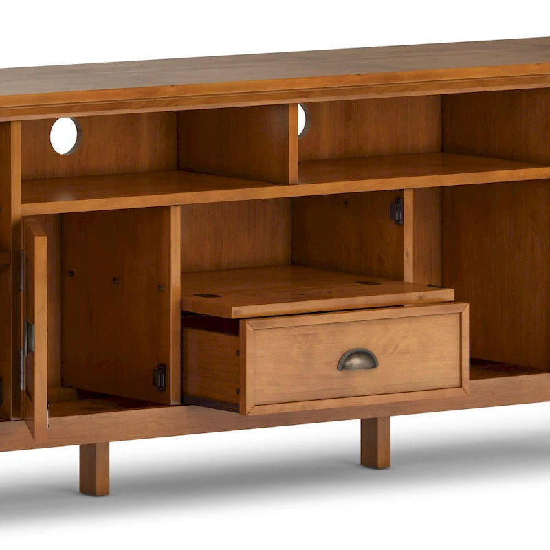 Meuble TV média transitionnel en bois massif de 72 pouces de large pour téléviseurs jusqu'à 80 pouces - 72 L x 16,5 P x 26 H