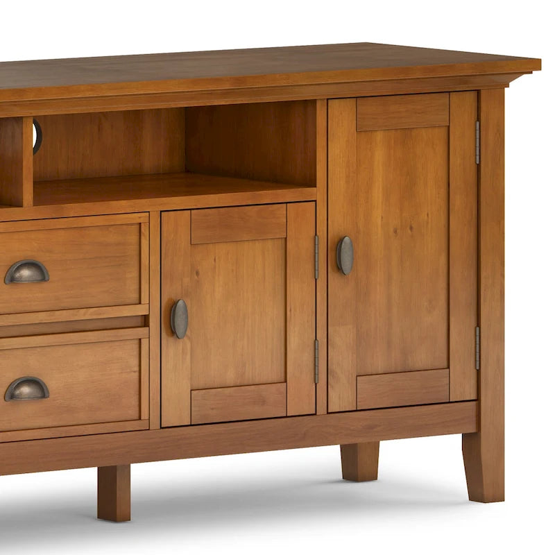 Meuble TV média transitionnel en bois massif de 72 pouces de large pour téléviseurs jusqu'à 80 pouces - 72 L x 16,5 P x 26 H