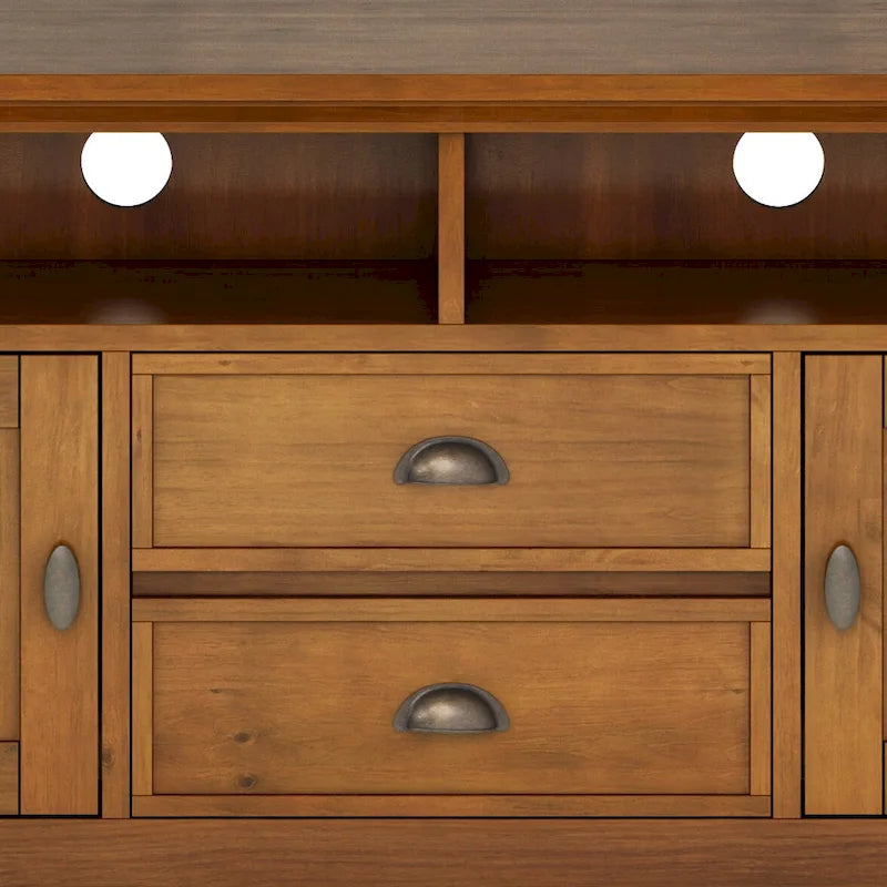 Meuble TV média transitionnel en bois massif de 72 pouces de large pour téléviseurs jusqu'à 80 pouces - 72 L x 16,5 P x 26 H