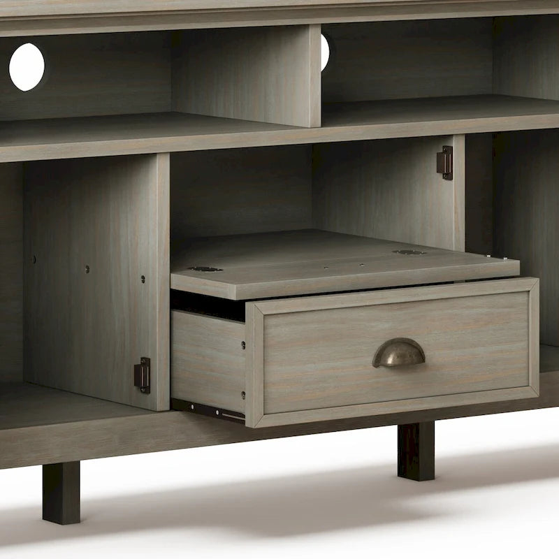 Meuble TV média transitionnel en bois massif de 72 pouces de large pour téléviseurs jusqu'à 80 pouces - 72 L x 16,5 P x 26 H
