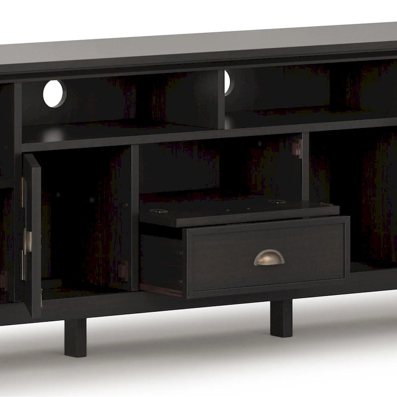 Meuble TV média transitionnel en bois massif de 72 pouces de large pour téléviseurs jusqu'à 80 pouces - 72 L x 16,5 P x 26 H
