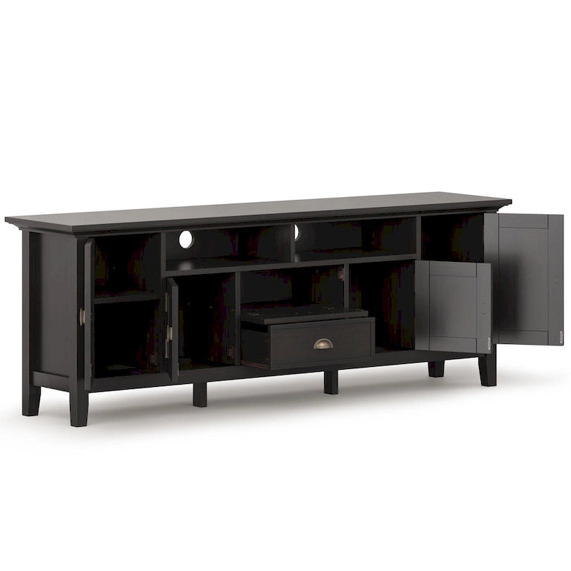Meuble TV média transitionnel en bois massif de 72 pouces de large pour téléviseurs jusqu'à 80 pouces - 72 L x 16,5 P x 26 H