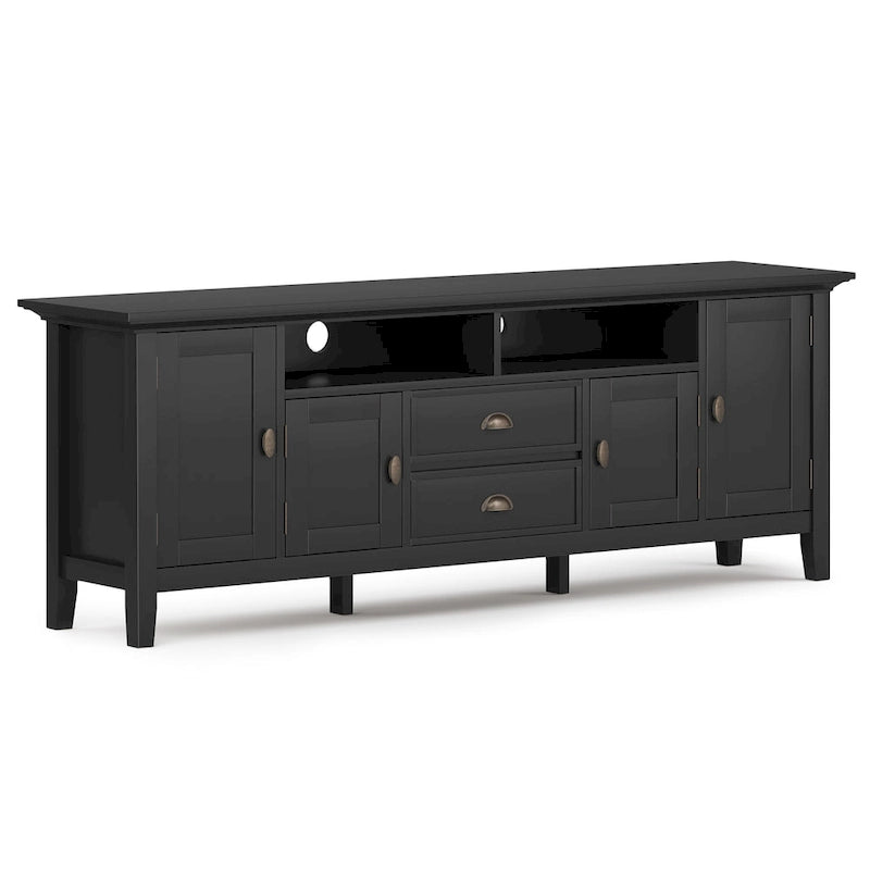 Meuble TV média transitionnel en bois massif de 72 pouces de large pour téléviseurs jusqu'à 80 pouces - 72 L x 16,5 P x 26 H