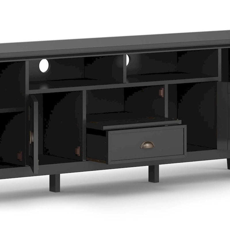 Meuble TV média transitionnel en bois massif de 72 pouces de large pour téléviseurs jusqu'à 80 pouces - 72 L x 16,5 P x 26 H