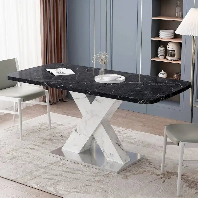 Table à manger carrée en marbre, style moderne, 120-160 cm de côté