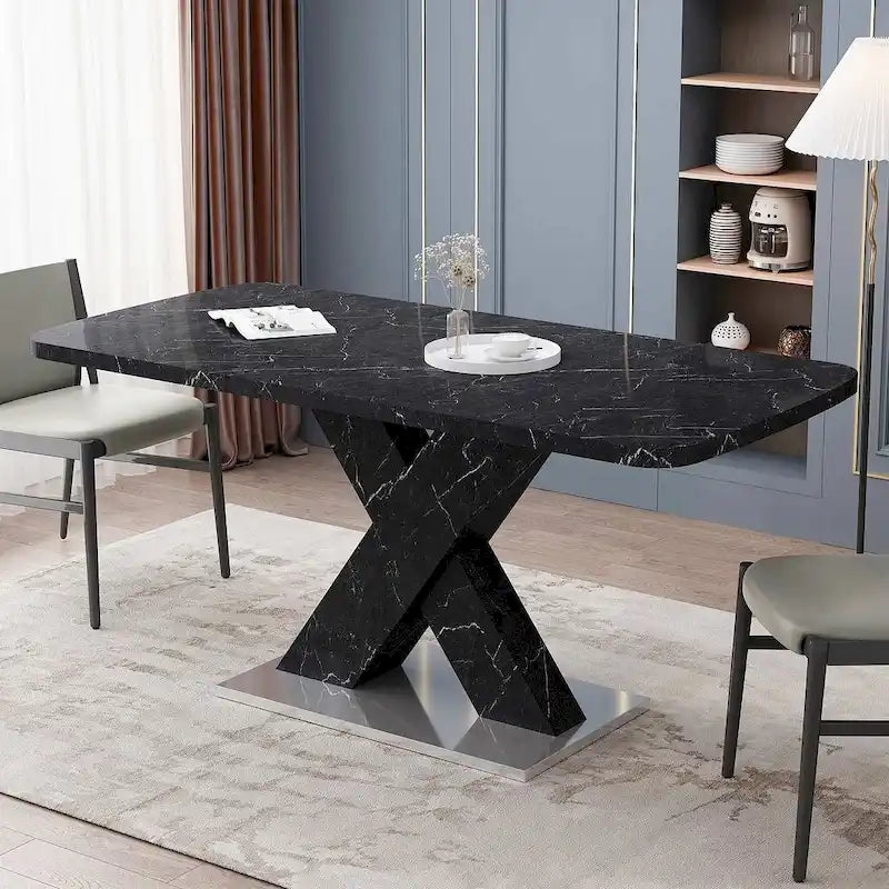 Table à manger carrée en marbre, style moderne, 120-160 cm de côté