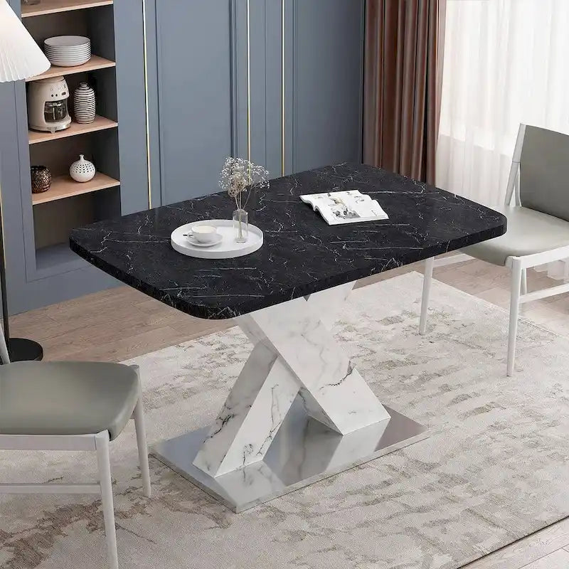 Table à manger carrée en marbre, style moderne, 120-160 cm de côté
