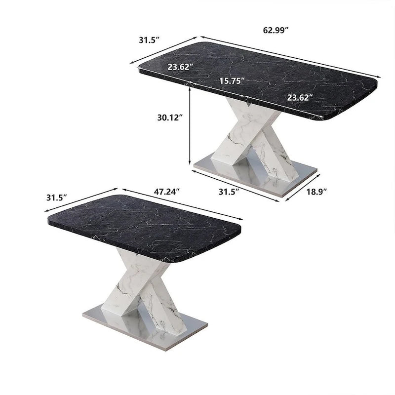 Table à manger carrée en marbre, style moderne, 120-160 cm de côté