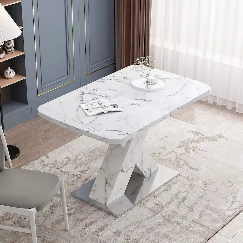 Table à manger carrée en marbre, style moderne, 120-160 cm de côté