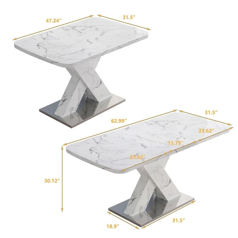 Table à manger carrée en marbre, style moderne, 120-160 cm de côté