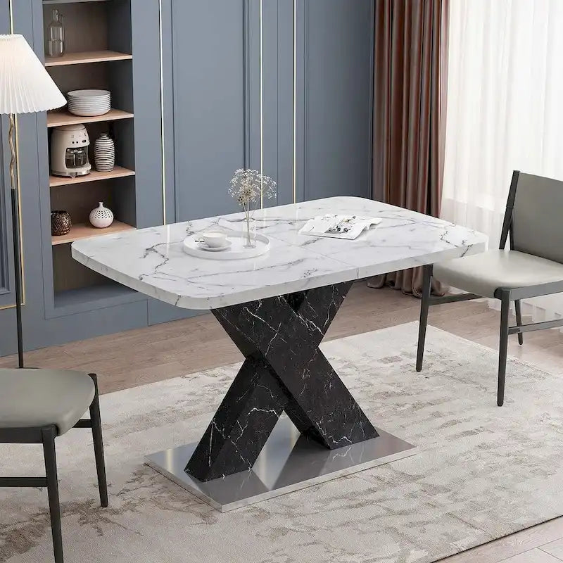 Table à manger carrée en marbre, style moderne, 120-160 cm de côté