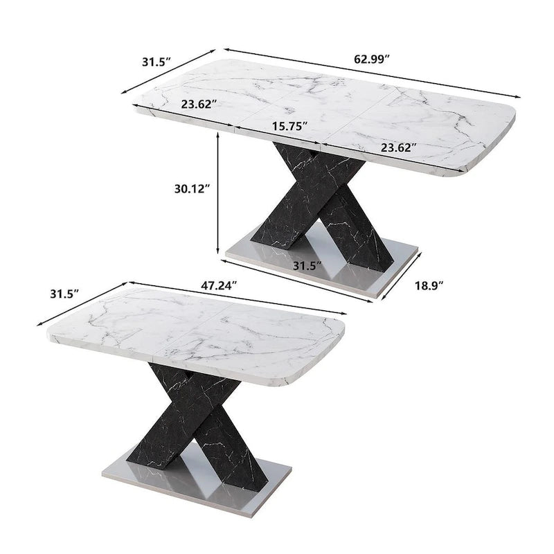 Table à manger carrée en marbre, style moderne, 120-160 cm de côté