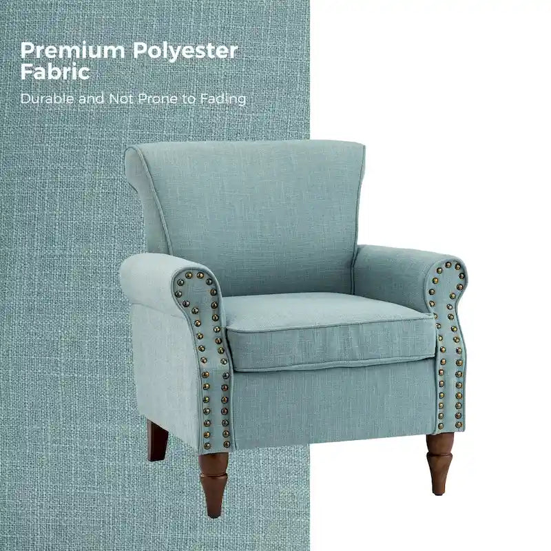 Lot de 2 fauteuils d'appoint confortables rembourrés avec pieds en bois tourné et garniture cloutée