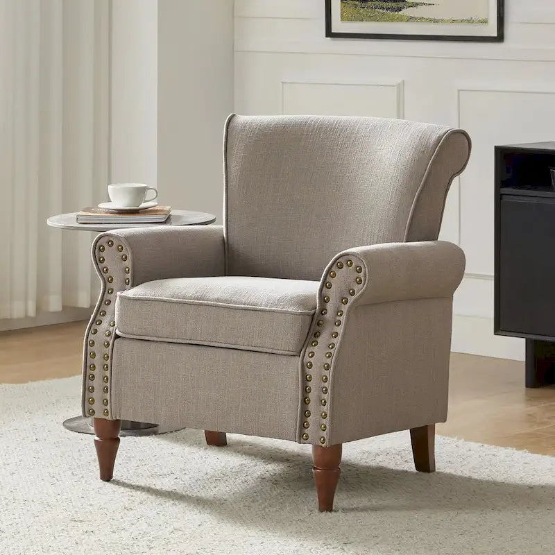Lot de 2 fauteuils d'appoint confortables rembourrés avec pieds en bois tourné et garniture cloutée