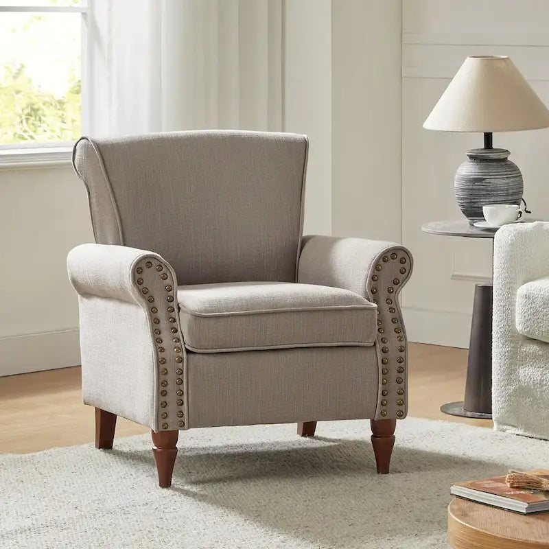 Lot de 2 fauteuils d'appoint confortables rembourrés avec pieds en bois tourné et garniture cloutée